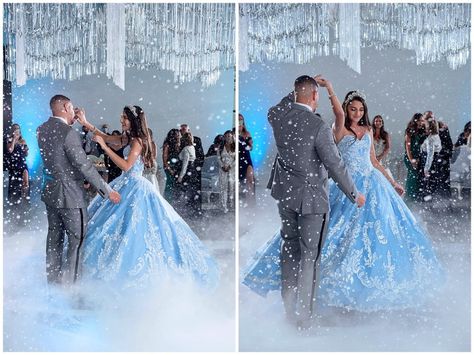 Winter Wonderland Quinceanera Dress, Winter Quinceanera Ideas, Winter Wonderland Quinceanera Theme, 15 Party Ideas Quinceanera, Winter Wonderland Quinceanera, Winter Quinceanera, Quinceanera Theme, Quinceanera Photoshoot, Snow Photoshoot