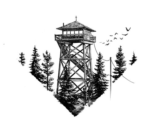 Firewatch Game, Small Feminine Tattoos, Video Game Tattoos, Watch Drawing, Landscape Tattoo, Watch Tattoos, Western Artwork, Gaming Tattoo, Large Tattoos