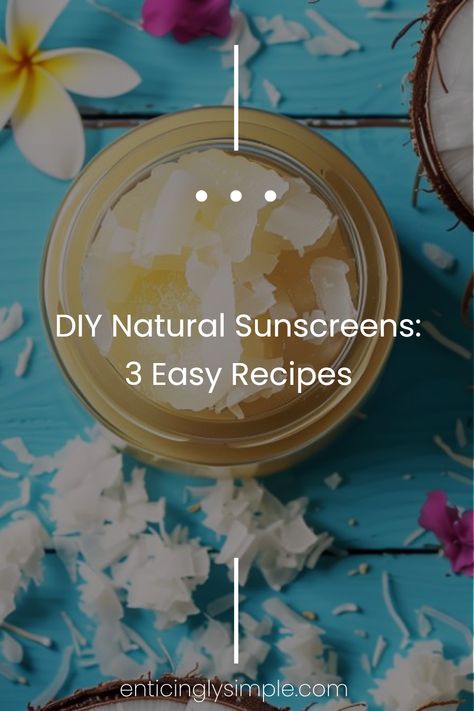 Protect your skin this summer with these 3 simple DIY natural sunscreen recipes. Unlock soothing benefits with ingredients like coconut oil and more to shield you from the sun. Making your own sunscreen is not only easy and fun but ensures you're using natural ingredients to nourish your skin while preventing sunburn. Enjoy a worry-free day at the beach or park with hand-crafted sun protection that’s gentler on your skin and the environment. Your natural skin care journey starts here with sunlight-friendly recipes! Diy Spf 50 Sunscreen, Natural Sunscreen Recipe Sun Protection, Diy Mineral Sunscreen, Diy Sunscreen For Face, Homemade Sunscreen Natural, Diy Sunscreen Lotion, Diy Sunblock, Tallow Sunscreen, Diy Natural Sunscreen