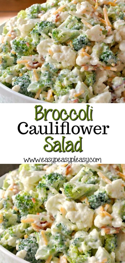 Deliciously Sweet Broccoli Cauliflower Salad - Easy Peasy Pleasy Sweet Broccoli, Broccoli Cauliflower Salad, Salad Kale, Resep Salad, Broccoli Salad Recipe, Cauliflower Salad, Potluck Dishes, Broccoli Cauliflower, Best Salad Recipes