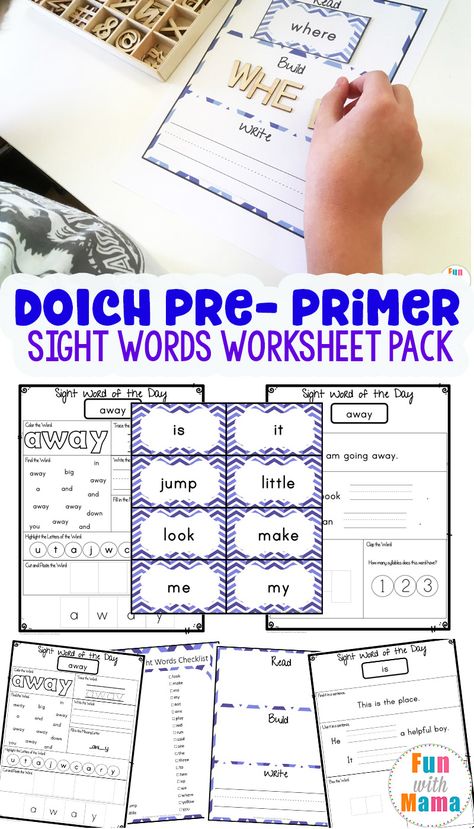 This Free printable Dolch Pre Primer Sight Word Worksheets, list and spelling activities are great for learning in literacy centers, homework and morning work. via @funwithmama Dolch Sight Words Kindergarten, Sight Word Worksheets Free, Primer Sight Words, Sight Words Worksheets, Pre Primer Sight Words, Sight Words Printables, Dolch Words, Preschool Reading, Tricky Words