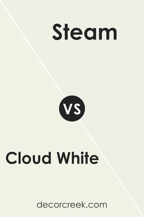 Cloud White OC-130 by Benjamin Moore vs Steam AF-15 by Benjamin Moore Steam Benjamin Moore, Trim Colors, White Paint Colors, Cloud White, Fresh Look, Coordinating Colors, Benjamin Moore, Modern Spaces, Paint Color