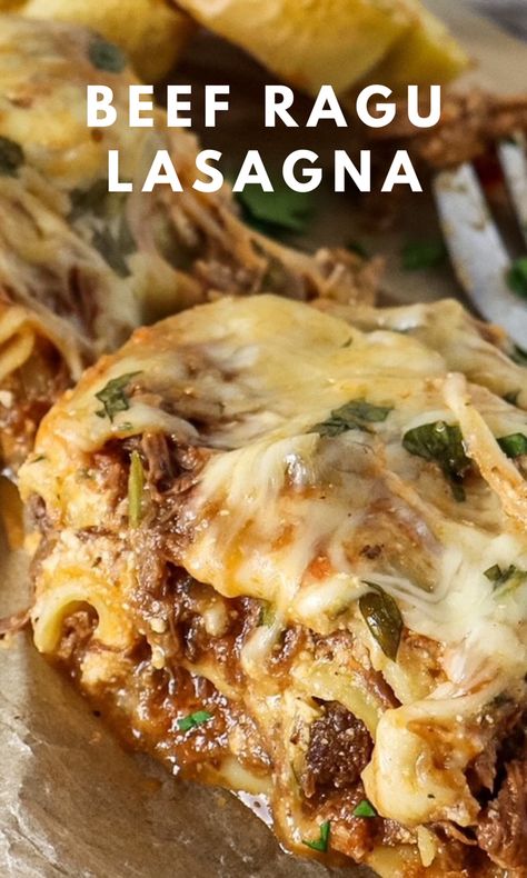 Beef ragu lasagna is made with tender and juicy pieces of beef and layers of cheese and pasta. #lasagna #pasta #lasagnarecipe #leftoverroast #roastbeef #leftovers Beef Ragu Lasagna, Shredded Beef Lasagna, Steak Lasagna Recipe, Roast Beef Casserole Leftover, Brisket Lasagna Recipe, Shredded Beef Leftovers, Ragu Cheese Sauce Recipes, Shredded Beef Recipes Leftover, What To Make With Leftover Roast Beef