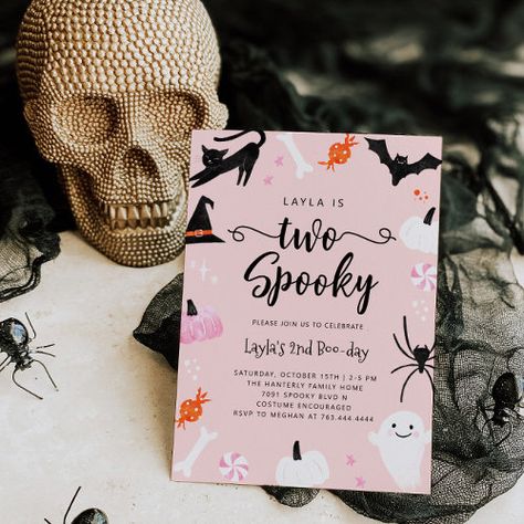 $2.80 | TWO spooky Pink Halloween Birthday Party | Halloween Gift | halloween birthday party, two spooky, girl birthday party, 2nd birthday, pink birthday, ghost birthday, october birthday, spooktacular party, fall birthday party, second birthday Two Spooky, Halloween Birthday Party Invitations, Halloween Birthday Invitations, Halloween Birthday Party, Invitation Halloween, Girl Birthday Party Invitations, Hey Boo, Baby Shower Invitaciones, Birthday Halloween Party