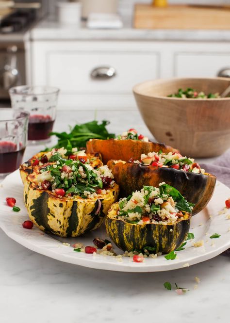 Quinoa Salad Stuffed Acorn Squash Recipe Vegetarian Thanksgiving Main Dish, Thanksgiving Main Dish, Acorn Squash Recipe, Stuffed Acorn Squash, Acorn Squash Recipes, Vegetarian Thanksgiving, Squash Salad, Squash Recipe, Acorn Squash