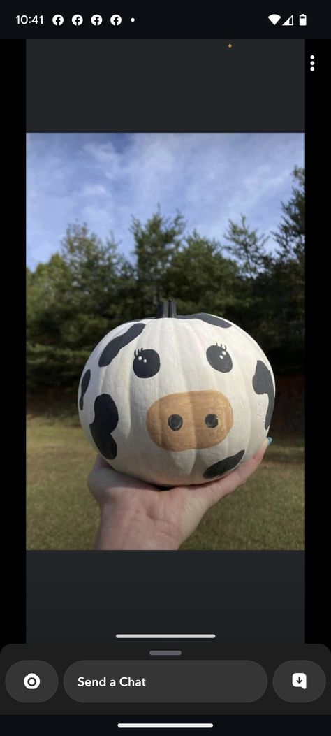 Cow Print Pumpkin Painting, Cow Painted Pumpkin, Pumpkin Painting Ideas Cow, Farm Theme Pumpkin Painting, Halloween Cow Painting, Cow Pumkin Painting, Purple Cow, Cow Painting, Painted Pumpkins