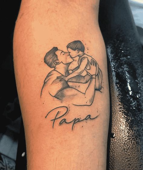 Papa Tattoo Design Images (Papa Ink Design Ideas) Papa Tattoo Ideas, Dad Son Tattoo Design, Father Tattoo Design, Dad Son Tattoo, Dad Tattoos For Men, Father And Son Tattoo Ideas, Papa Tattoo Design, Buddah Sleeve Tattoo, Dad Tattoo Design