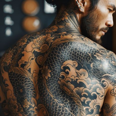 Tradition Dragon Tattoo, Japanese Traditional Tattoo Back Piece, Back Tattoo Men Japanese, Back Dragon Tattoo Men, Irezumi Tattoos Back, Tatoos Japan, Shoulder Japanese Tattoo, Japanese Tattoo Art Back, Japanese Line Tattoo