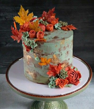 Autumn Cake Ideas Birthday, Thanksgiving Cakes Decorating, Thanksgiving Sweets, Thanksgiving Cake, Fall Cake Recipes, Fall Cake, Cakes Decorating, Art Cakes, Vintage Birthday Cakes