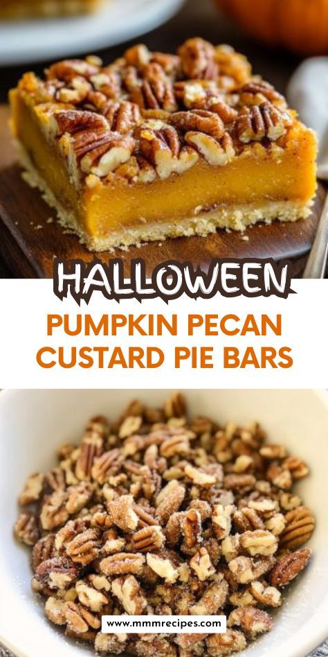 Indulge in the perfect autumn dessert with these Pumpkin Pecan Custard Pie Bars. Each bite offers the creamy richness of pumpkin pie and the irresistible crunch of pecans. Ideal for Thanksgiving or any fall occasion. Click to see the full recipe and baking tips! Crunch Bars Recipe, Autumn Dessert, Pumpkin Crunch, Pumpkin Pecan Pie, Pumpkin Custard, Pecan Bars, Crunch Bar, Easy To Make Desserts, Pie Bars