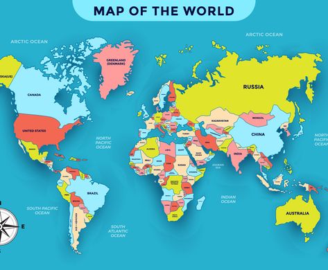 World Map With Country Names, Printable World Map With Countries, Free Printable World Map, World Map With Countries, Lucky Wallpaper, Arabian Sea, Arctic Ocean, Country Names, Country Maps