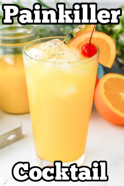 Painkiller Cocktail Recipe 🍹 Just Like The Soggy Dollar Bar Cocktail With Pineapple, Coconut Appetizers, Painkiller Drink Recipe, Cocktails With Coconut Rum, Cocktails With Pineapple Juice, Pineapple Juice Cocktails, Pain Killer Cocktail, Rum Coconut Milk Cocktail, Pineapple Juice Coconut Rum Drinks