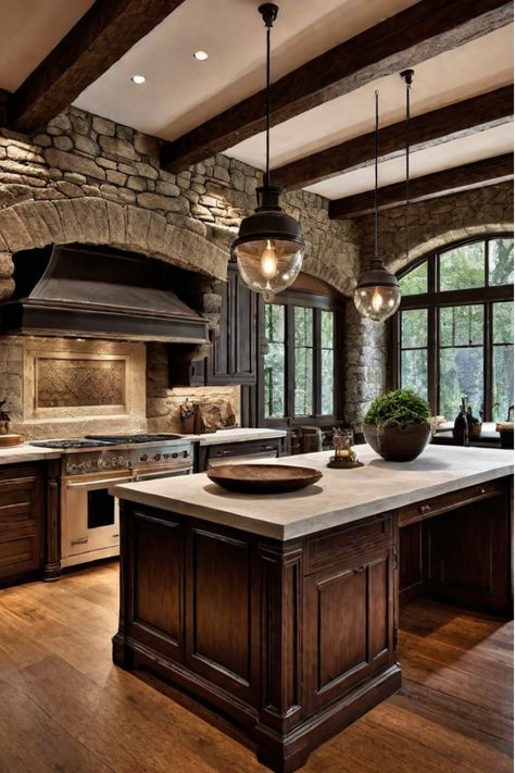 Spacious traditional kitchen with a mix of custom cabinetry and open shelving Kitchen Design Old Style, Old World Kitchen Ideas, Spanish Style Homes Interior Kitchen, Old Money Kitchen, Country Home Aesthetic, Traditional Home Kitchen, Modern Farm Kitchen, Traditional Kitchen Design Ideas, Rustic Cabin Living Room