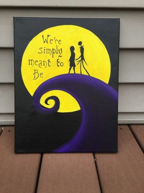 Halloween Canvas Paintings, Simply Meant To Be, Disney Canvas Art, Disney Canvas, Disney Paintings, Christmas Paintings On Canvas, Small Canvas Paintings, Paint Nite, Simple Canvas Paintings