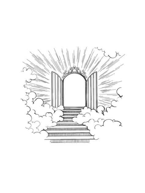 Stairway Tattoo Design, Stairway To Heaven Tattoo Design, Heavens Gates Tattoo Design, Staircase Tattoo, Gates Of Heaven Tattoo, Heron Tattoo, Memorial Tattoo Ideas, Heaven Tattoos