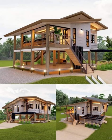 Small House Model, Small House Design Philippines, Small House Blueprints, Tropical House Design, Hello How Are You, Tiny House Village, Tree House Plans, House On Stilts, A Frame House Plans