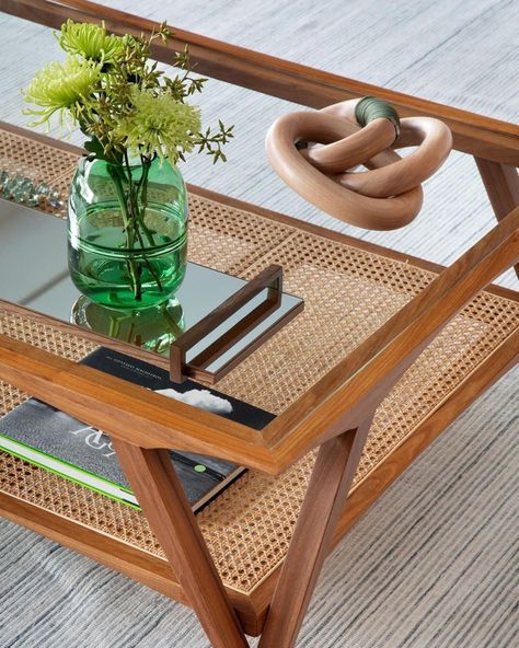 Wood And Cane Coffee Table, Diy Rattan Coffee Table, Rotan Furniture, Cane Coffee Table, World Market Furniture, Glass Wood Table, Centre Table Living Room, Modern Glass Coffee Table, Greek Decor