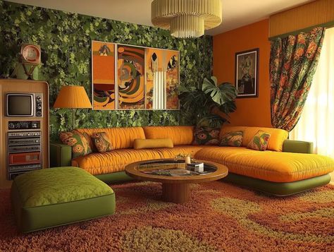 Groovy 70s Living Room Decor: 17 Awesome Ideas 60s Style Living Room, 1970s Living Room Interior Design, 70s Family Room, 70s Theme Living Room, Retro 70s Living Room, 70s Boho Living Room, 70s Futurism Interior Design, 70s Inspired Room, 70s Living Room 1970s Interior