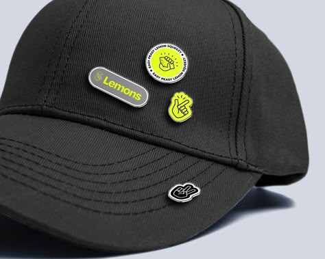 Cool Merch Ideas, Cap Logo Design, Cap Merch, Logo Clothing Brand, Branded Merch, Laptop Logo, Brand Swag, Lemon Logo, Logo Clothes