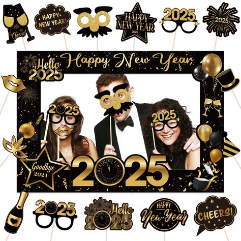 15 New Year's Eve photo booth props & a large frame (19.7x27.5").  Premium cardstock, easy assembly.  Perfect for memorable party photos! New Years Photo Booth, New Years Eve Photo Booth, Party Photo Booth Ideas, New Year Photo Booth, New Years Photo, New Year Ideas, Happy New Year Photo, New Year Photos, Happy New Years