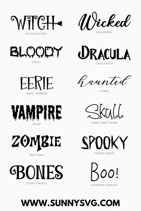 Free Halloween Fonts for Cricut - Sunny SVG Spooky Cricut Ideas, Spooky Calligraphy, Free Halloween Font, Spooky Lettering Halloween Fonts, Free Spooky Fonts, Happy Halloween Font, Halloween Windows, Halloween Calligraphy, Spooky Craft