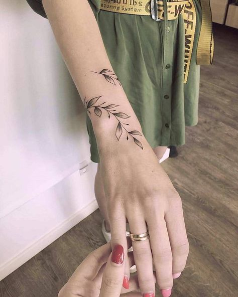 Leave Wrist Tattoo, Leaves On Wrist Tattoo, Shaded Leaves Tattoo, Leaves Arm Tattoos For Women, Wrapped Leaves Tattoo, Hand Tattoos For Women Leaves, Leaves Around Wrist Tattoo, Leaves Wrapped Around Wrist Tattoo, Hand Leaves Tattoo