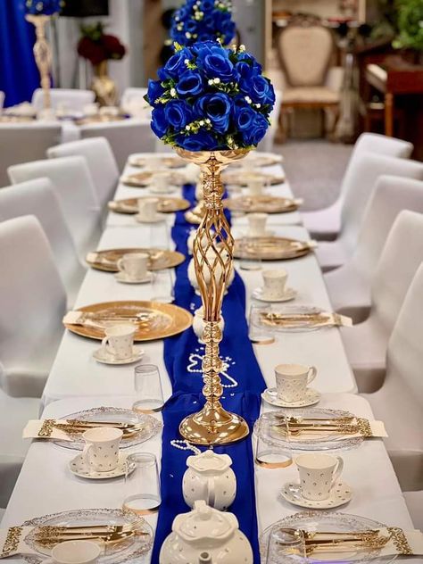 Royal Blue Quinceanera Theme, Royal Blue And Gold Quinceanera, Blue Wedding Theme Centerpieces, Royal Blue Centerpieces, Blue Quinceanera Theme, Quince Centerpieces, Royal Blue Wedding Theme, Royal Blue Quince, Royal Blue Quinceanera