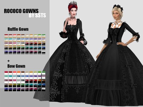 ROCOCO RUFFLE GOWN and ROCOCO BOW GOWN by SSTS | Strange Storyteller on Patreon Sims 4 Prettiest Sims, Sims 4 Reign Cc, Sims 4 Rococo Dress, Rococo Sims 4, Sims 4 Ballgown Cc, Sims 4 Rococo Cc, Sims 4 Ball Gown, Sims 4 Gown Cc, Sims 4 Gown