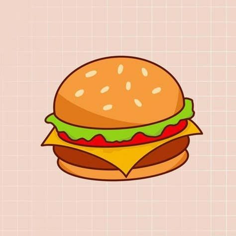 Burger Digital Art, Burger Cartoon Drawing, How To Draw A Burger, Burger Illustration Design, Burger Art Illustration, Taco Doodle, Drawing Burger, Burger Doodle, Burger Sketch