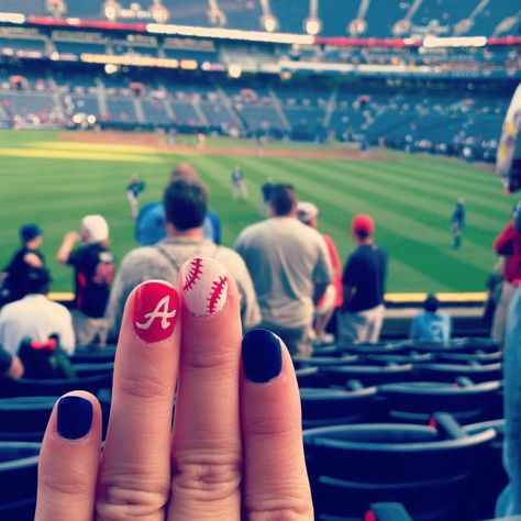 Atlanta Braves nails! Braves Nails Atlanta, Brave Nails, Atlanta Braves Nails, Braves Nails, Baseball Nails, Fan Nails, Atlanta Braves Baseball, Ny Style, Braves Baseball