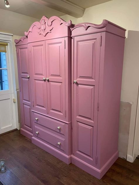 Purple Fairytale, Paint Minimal, Pantry Inspiration, Pine Wardrobe, Frenchic Paint, Larder Cupboard, Pink Furniture, Pink Room Decor, Cottage Inspiration