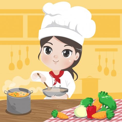 Chef girl is cooking and smile in the ki... | Premium Vector #Freepik #vector #food #people #woman #cake Cooking Drawing, Chef Girl, Cartoon Chef, Whats Wallpaper, Chef Logo, Girl Cooking, Bakery Logo, Continuous Line Drawing, Bakery Logo Design