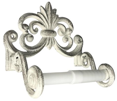 PRICES MAY VARY. VINTAGE ELEGANCE - Rustic vintage-inspired design featuring a classic Fleur de Lis motif, perfect for adding a touch of timeless charm to your bathroom decor. DISTRESSED FINISH - Beautifully crafted with a distressed finish, this toilet paper holder brings a sense of antique sophistication to any space. HEAVY-DUTY CONSTRUCTION - Made from durable cast iron, this holder is designed to last, weighing over 1 1/2 pounds for stability and strength. VERSATILE COMPATIBILITY - Accommoda Vintage Toilet Paper Holder, Shabby Chic Toilet, Cottage Bathroom Inspiration, Pet Diy Projects, Unique Toilet Paper Holder, Vintage Toilet, Girly Bathroom, Pet Diy, Toilet Paper Holder Wall