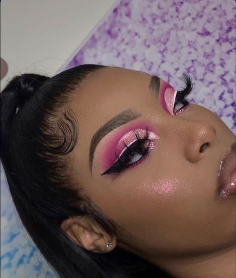 Pink And White Makeup Looks Black Women, Homecoming Makeup Black Women, Pink Black And White Makeup, Barbie Makeup Black Women, Pink And White Makeup Looks, Hot Pink Makeup Looks Black Women, Pink Diamond Makeup, Pink Makeup Looks Black Women, Birthday Makeup For Black Women