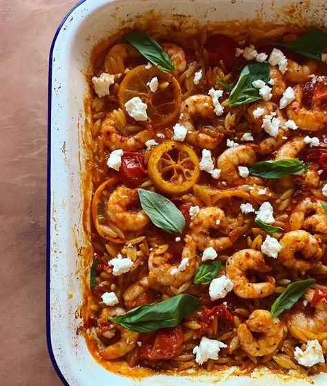 Prawn Orzo Salad, Prawn Orzo, Harissa Prawns, Fasta Pasta, Prawn Linguine, Tomato Orzo, Week Meals, Harissa Paste, Orzo Recipes