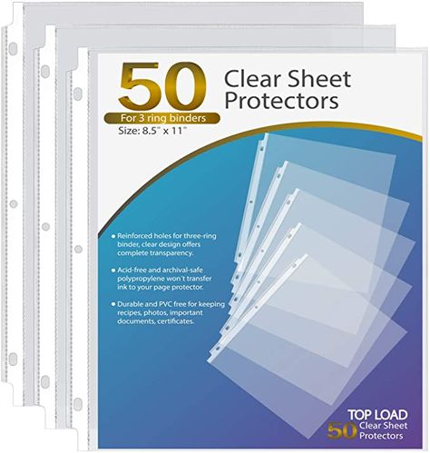 Amazon.com : KTRIO Sheet Protectors 8.5 x 11 inch Clear Page Protectors for 3 Ring Binder, Plastic Sleeves for Binders, Top Loading Paper Protector Letter Size, 50 Pack : Office Products Health Binder, Sewing Pattern Storage, Designer Drawing, Neckband Headphones, Dm Screen, Prime Deals, Binder Accessories, Apartment Checklist, Sheet Protector