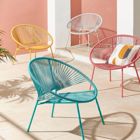 Acapulco Chair Outdoor, Bright Furniture, Acapulco Chair, Balcony Chairs, Moon Chair, Chair Size, Retro Living Rooms, Garden Chair, Save Room