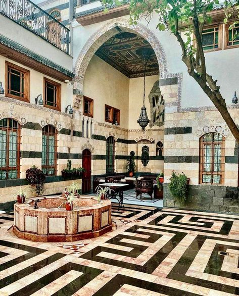 The Art and Heritage of Courtyard Homes in Syria Courtyard Homes, Architecture Courtyard, Dubai Design Week, Open Living Room Design, Courtyard Gardens Design, Internal Courtyard, Arab World, Unusual Homes, Museum Architecture