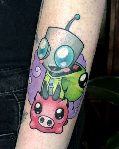 Invader Zim Tattoo, Zim Tattoo, Disney Stitch Tattoo, Olive Tattoo, Pop Art Tattoos, Tattoo Apprenticeship, Trending Tattoos, Clover Tattoos, Kawaii Tattoo