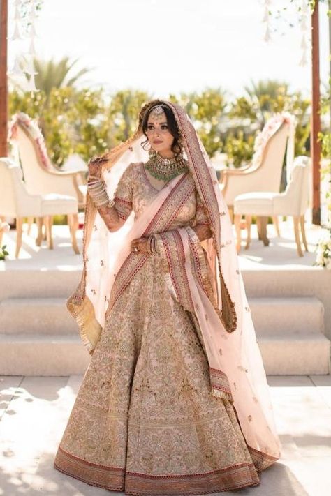 Planning to wear a pink bridal lehenga at your wedding? Here are 50+ bridal lehengas in all shades of pink to inspire you. Dusty Pink Lehenga Bridal, Baby Pink Bridal Lehenga, Pastel Bridal Lehenga, Lehanga Bridal, Bridal Lehenga Images, All Shades Of Pink, Lehenga Images, Pink Bridal Lehenga, Peach Lehenga