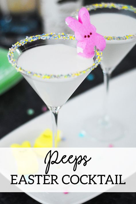 Marshmallow Peeps Martini Recipe - Pineapple Paper Co. #EasterCocktail Easter Brunch Cocktails, Easter Cocktail Recipes, Easter Drinks, Mimosa Cocktail Recipes, Easter Cocktail, Peeps Recipes, Easter Drink, Easter Cocktails, Spring Cocktails Recipes