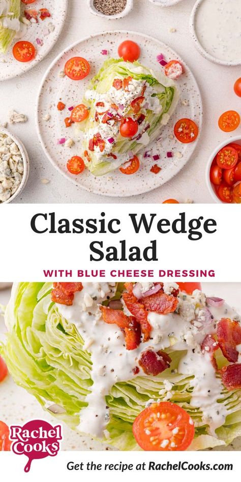 This classic wedge salad recipe is a popular side salad or light main dish salad that comes together with minimal effort. You’ll make this one again and again! Classic Wedge Salad, Wedge Salad Recipe, Wedge Salad Recipes, Salad Recipes For Lunch, Blue Cheese Recipes, Delicious Salad Recipes, Wedge Salad, Blue Cheese Dressing, Recipes For Lunch