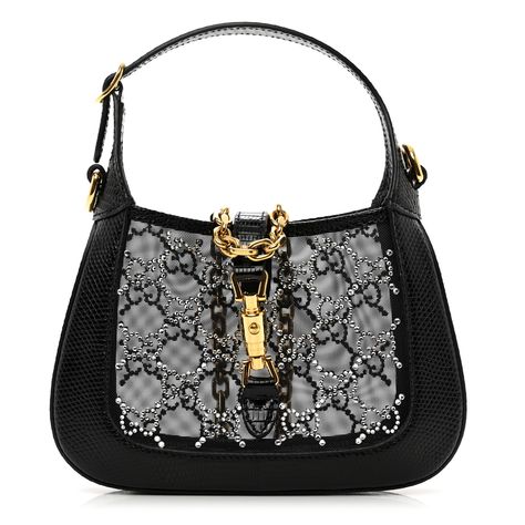 Black Lizard, Black Bag, Pink Bag, Crescent Moon, Gucci Jackie Bag, Chain Strap, Crescent, Top Handle, Gold Tones