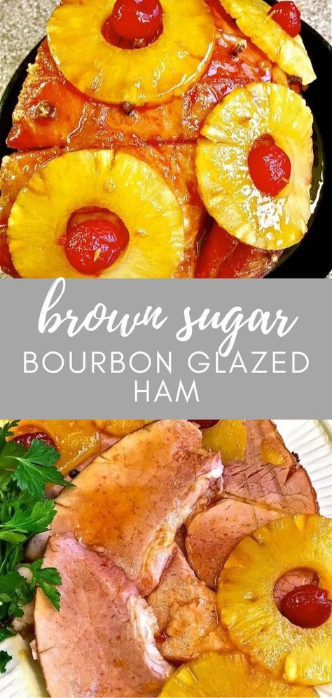 Jamon Con Pina Puerto Rico, Brown Sugar Bourbon Glaze, Bourbon Glazed Ham, Dinner Ham, Baked Ham Recipe, Baked Ham With Pineapple, Traditional Christmas Dinner, Pineapple Ham, Bourbon Glaze