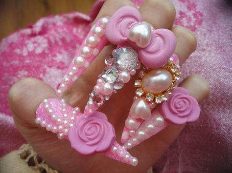 Gyaru Nails, Gyaru Aesthetic, Nail Art For Beginners, Acrylic Press On Nails, Gyaru Fashion, Really Cute Nails, Kawaii Nails, Dream Nails, Beautiful Nail Art