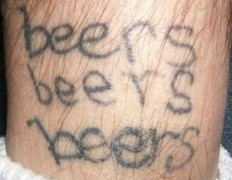 27. Beers Beers Beers | 29 Truly Terrible Tattoos Bad Stick And Poke, Stick And Poke Tattoos, Beer Tattoos, Terrible Tattoos, Stick N Poke, Stick N Poke Tattoo, Bad Tattoos, Poke Tattoo, Stick And Poke