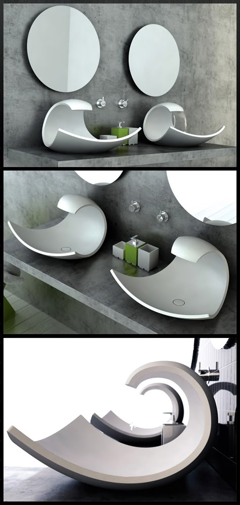 Futuristic Bathroom, Lavabo D Angle, Unusual Bathrooms, Unique Sinks, Bathroom Sink Design, Cabinet Shelves, Modern Bathroom Sink, Modern Sink, Creative Bathroom