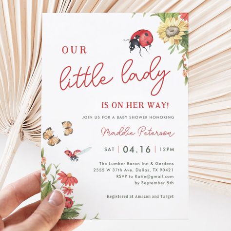 Our Little Lady Is On The Way Baby Shower Invitation - Baby Shower Invitations Little Bug Baby Shower Theme, Little Lady Baby Shower Ideas, Little Love Bug Baby Shower Theme, Baby Shower Themes March, Baby Shower Ideas Springtime, Baby Shower Themes Summer, June Baby Shower Ideas, Co Ed Baby Shower Ideas, Love Bug Baby Shower