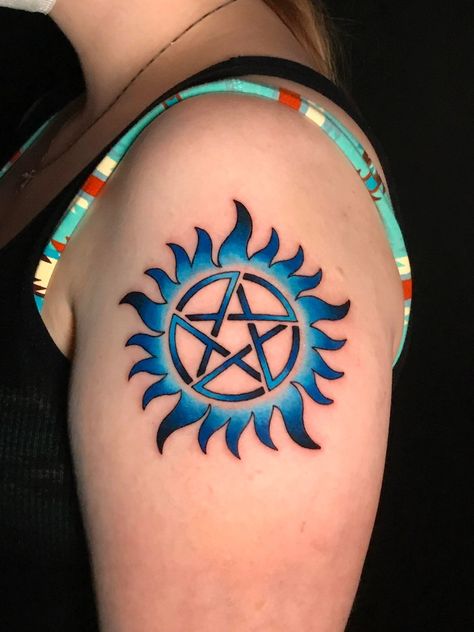 Spn Tattoo, Supernatural Anti Possession Tattoo, Anti Possession Tattoo, Supernatural Anti Possession, Supernatural Symbols, Pentagram Tattoo, Supernatural Tattoo, Wild Tattoo, Demon Tattoo