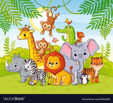 Jungle Drawing, Jungle Cartoon, Animal Pictures For Kids, Animal Illustration Kids, Landscape Vector, Wild Baby, In The Jungle, Disney Tattoos, Art Drawings For Kids